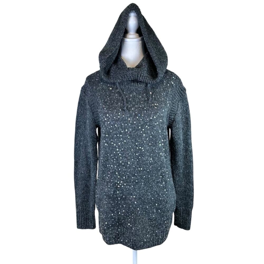 Harley Davidson Alpaca Blend Hooded Sequined Sweater Gray Size Medium